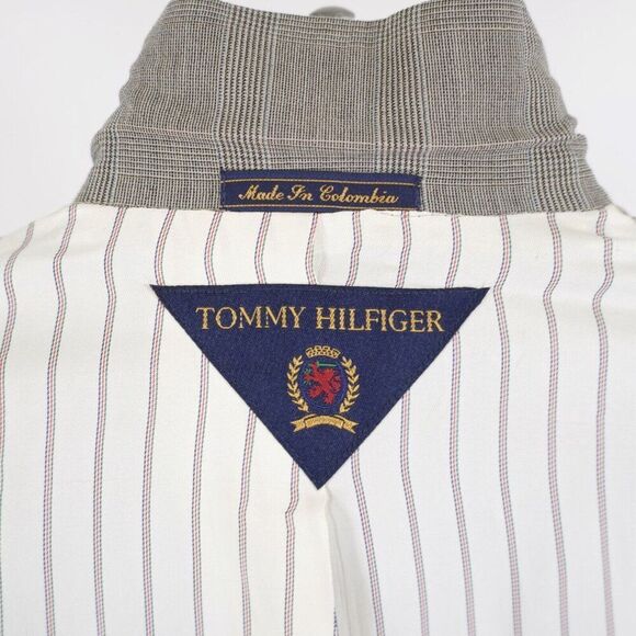 Tommy Hilfiger Worsted Wool Tan Plaid W/ Blue Windowpane 40R 2 Button Sport Coat - Picture 12 of 13